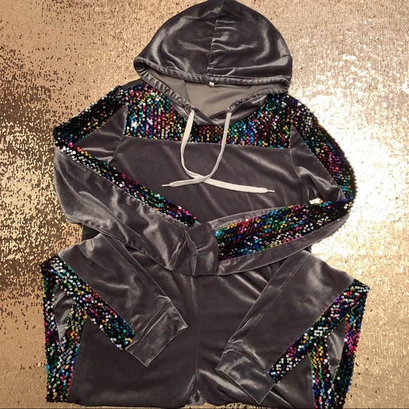 Other - 🌈Silver Sequin Jumper - Velour Hoodie & Jogger🌈